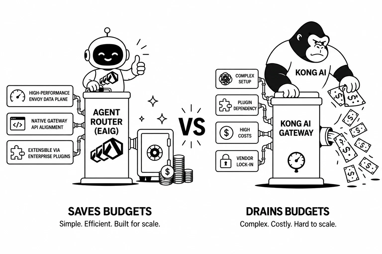 Agent Router (EAIG) versus Kong AI Gateway comparison